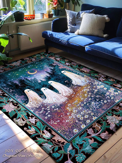 Magical Haunted Ghost Accent Rug | Spooky Motif Celestial Pastel Forest Pastel Aesthetic Spooky Season Macabre Cottagecore Decor Eerie Style
