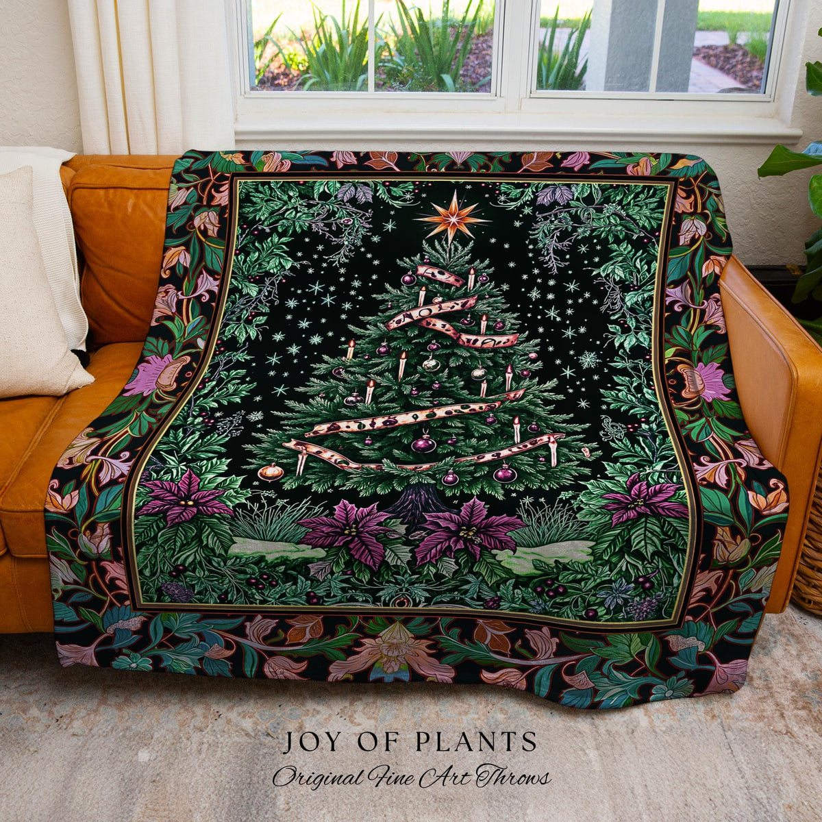 Dark Aesthetic Moody Xmas Tree Throw | Whimsigothic Holiday Festive Woven Wall Tapestry Rustic Farmhouse Couch Blanket for Christmas Boho |