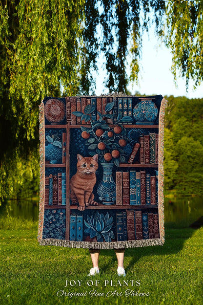 Cozy Cute Reading Blanket Woven Throw | Whimsical Enchanted Forestcore Tapestry Dark Maximalist Theme Cottagecore Bedding Medieval Wall Art