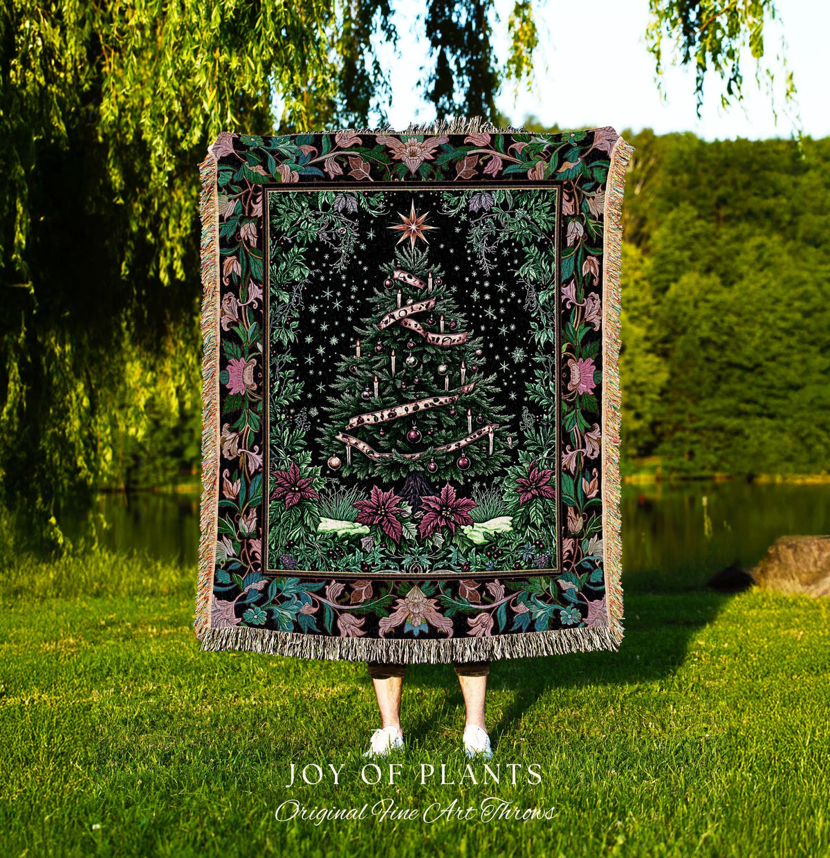 Dark Aesthetic Moody Xmas Tree Throw | Whimsigothic Holiday Festive Woven Wall Tapestry Rustic Farmhouse Couch Blanket for Christmas Boho |