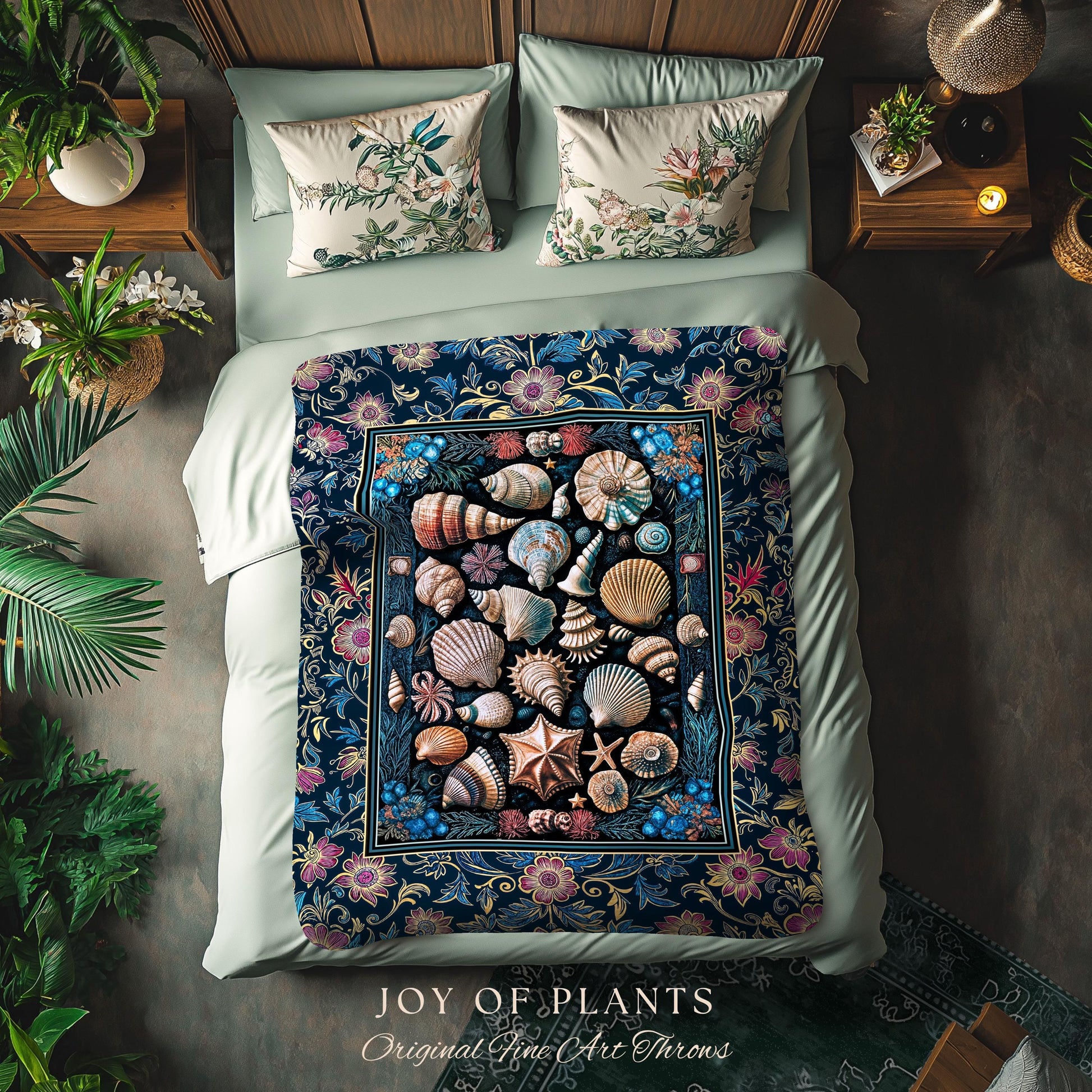 Colorful Nautical Aesthetic Throw Blanket | Ocean Inspired Lake Home Accent Seashell Woven Wall Tapestry Summer Beach Aesthetic Mermaidcore