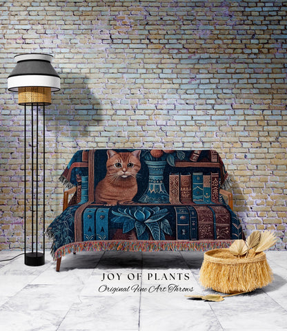 Cozy Cute Reading Blanket Woven Throw | Whimsical Enchanted Forestcore Tapestry Dark Maximalist Theme Cottagecore Bedding Medieval Wall Art