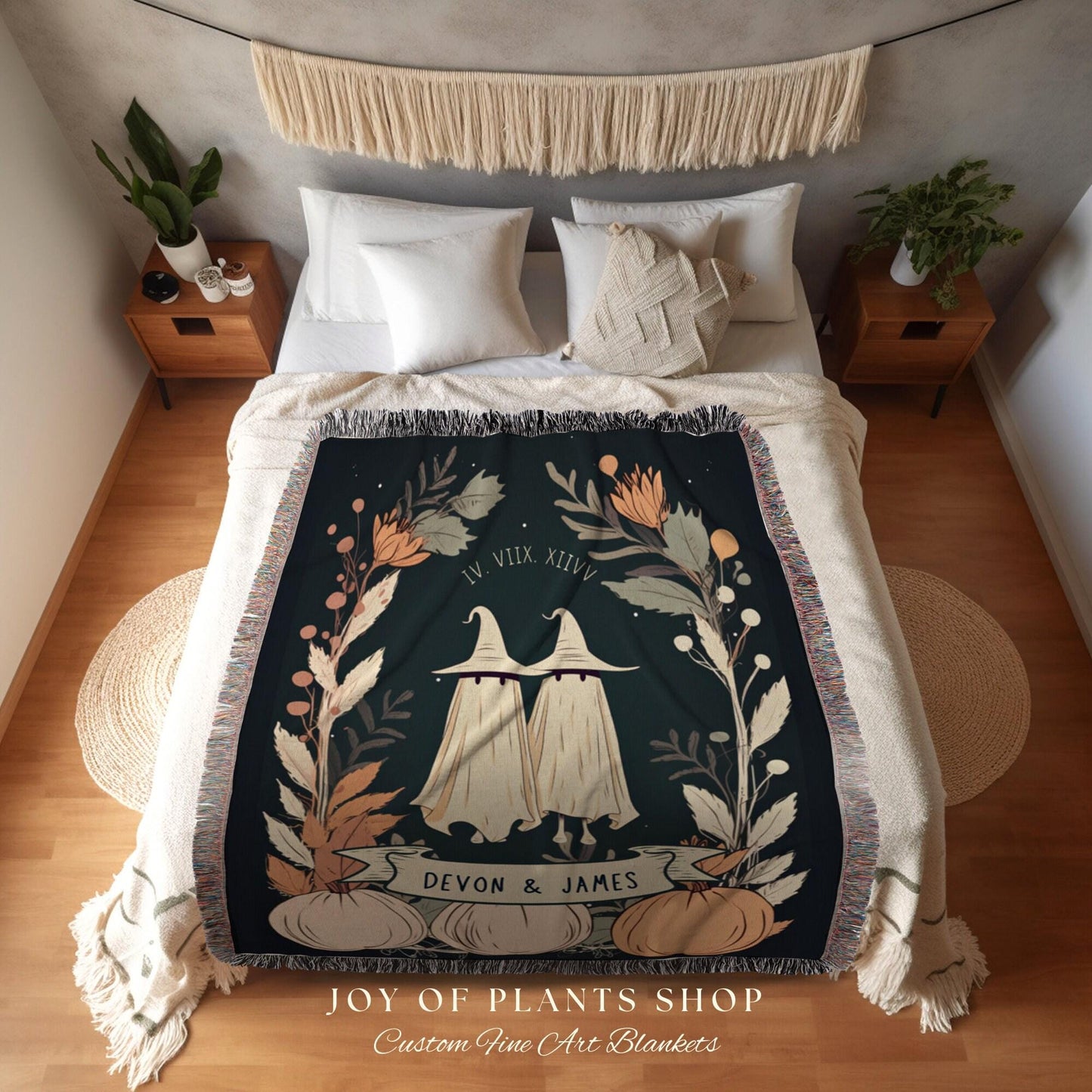 Personalized Ghost Couple Woven Blanket | Goth Wedding | Halloween Wedding Gothic Wedding Custom Blanket Woven | Spooky Decor Wedding Gift