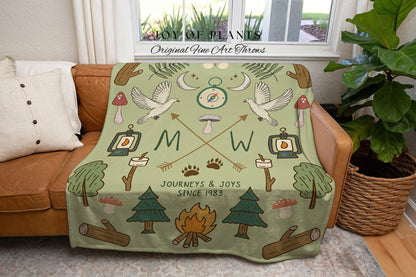 Sage Green Couples Blanket Custom Anniversary Gift Cottagecore Wedding Initials Blanket Personalized Couples Gift Blanket Custom Tapestry |
