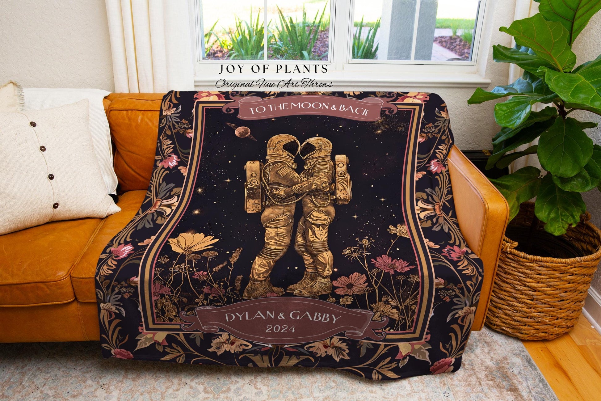 Space Lovers Celestial Woven Tapestry Blanket | Astral Design His and Hers Anniversary Gift Cosmic Love Romantic To The Moon & Back Custom |