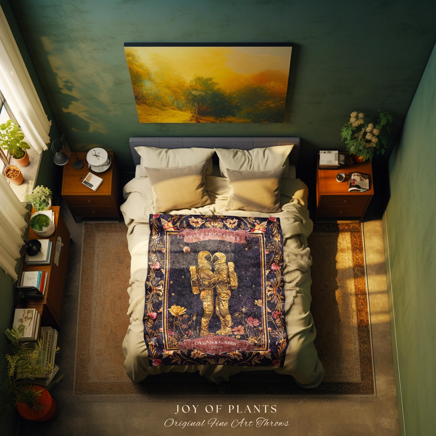 Space Lovers Celestial Woven Tapestry Blanket | Astral Design His and Hers Anniversary Gift Cosmic Love Romantic To The Moon & Back Custom |