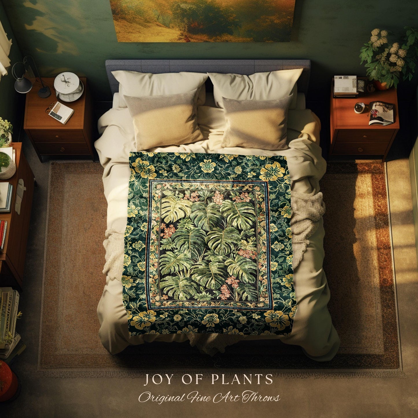 Verdant Flora Jungle Leaves Blanket | Maximalist Forestcore Tapestry Woven Wall Art Whimsical Plant Themed Cottagecore Inspired Home Decor