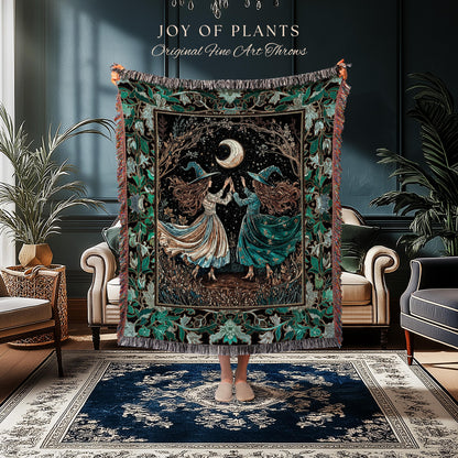 Dark Botanical Witchy Fairycore Blanket | Moody Colors Mystic Aesthetic Wiccan Home Decor Cozy Autumn Aesthetic Whimsigoth Woven Tapestry |