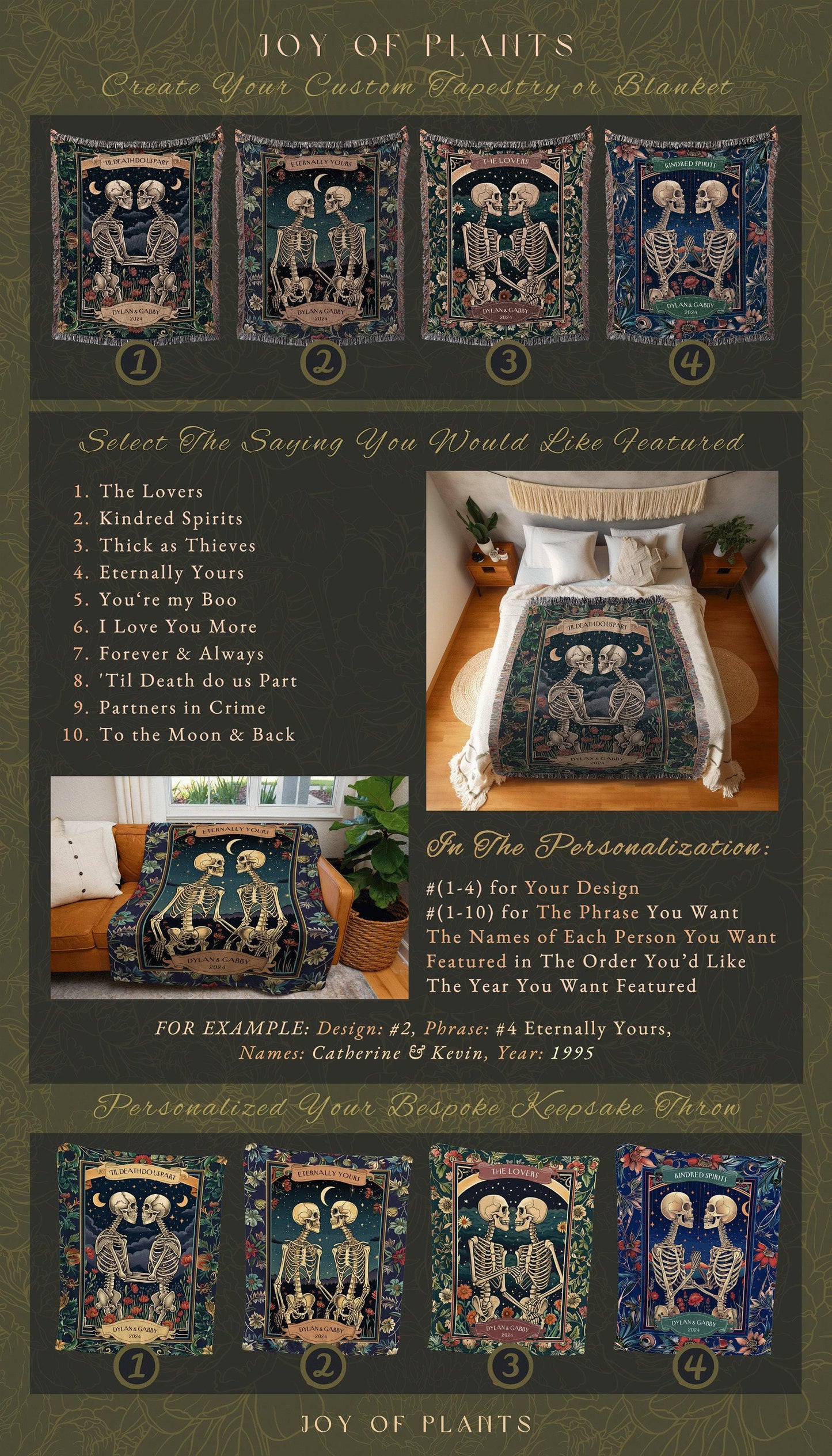 Macabre Skeleton Lovers Cozy Blanket Custom | Meaningful Anniversary Blanket Gothic Skeleton Lover Gift for Boyfriend Personalized Couple |