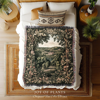 Renaissance Aesthetic Woven Wall Tapestry | Whimsical Fairytale Botanical Magic Garden Throw Blanket Fairycore Woodland Natural Elegance |