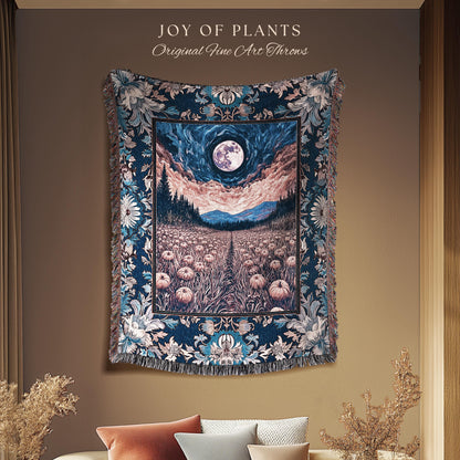 Witchy Night Sky Full Moon Blanket | Pastel Fall Decoration Cozy Autumn Tapestry Pumpkin Patch Whimsigoth Aesthetic Spooky Dark Academia |