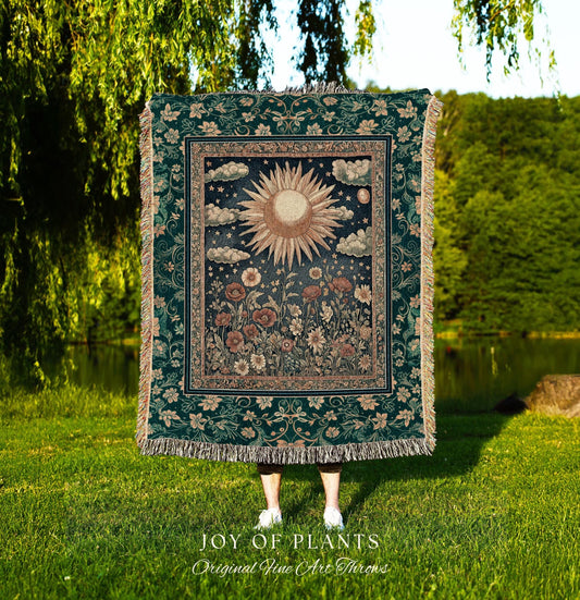 Maximalist Sun Goddess Tapestry | Nature Botanical Throw Blanket Floral Light Academia Spiritual Aesthetic Zodiac Theme Celestial Bedroom