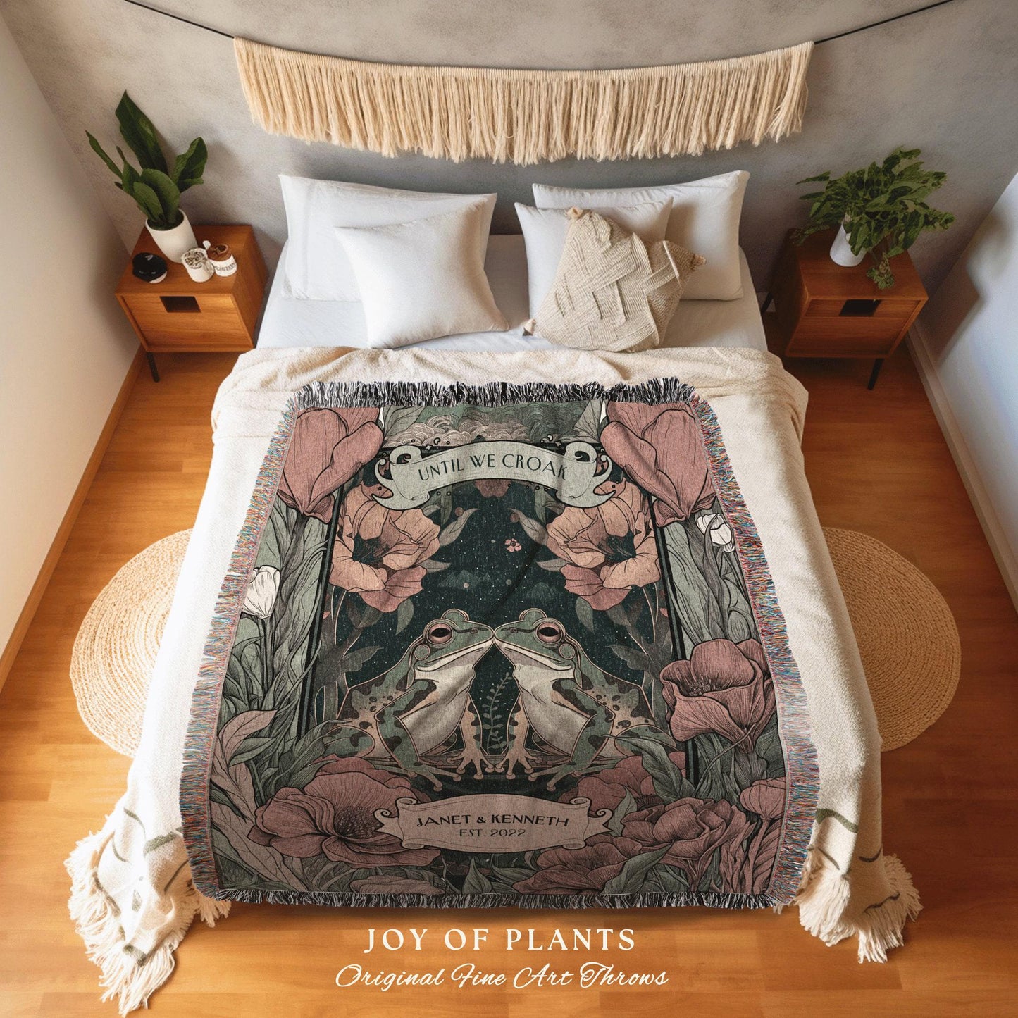 Mystic Woodland Frog Blanket Personalized | Cottagecore Frog Lovers Boho Tapestry Woven Throw Custom Anniversary Blanket Name Gift for Her