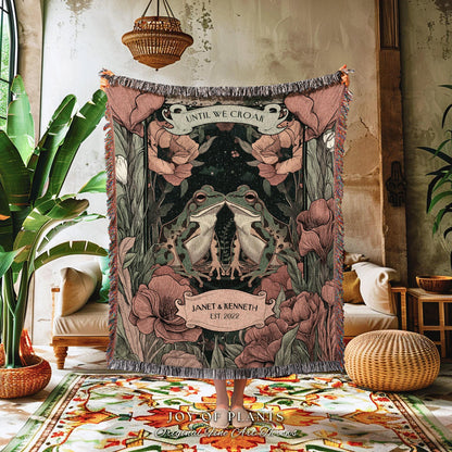 Mystic Woodland Frog Blanket Personalized | Cottagecore Frog Lovers Boho Tapestry Woven Throw Custom Anniversary Blanket Name Gift for Her