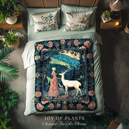 Victorian Floral Fantasy Throw Blanket | Ornate Botanical Landscape Woven Tapestry Maximalist Folklore Wall Art Whimsical Elven Princess |