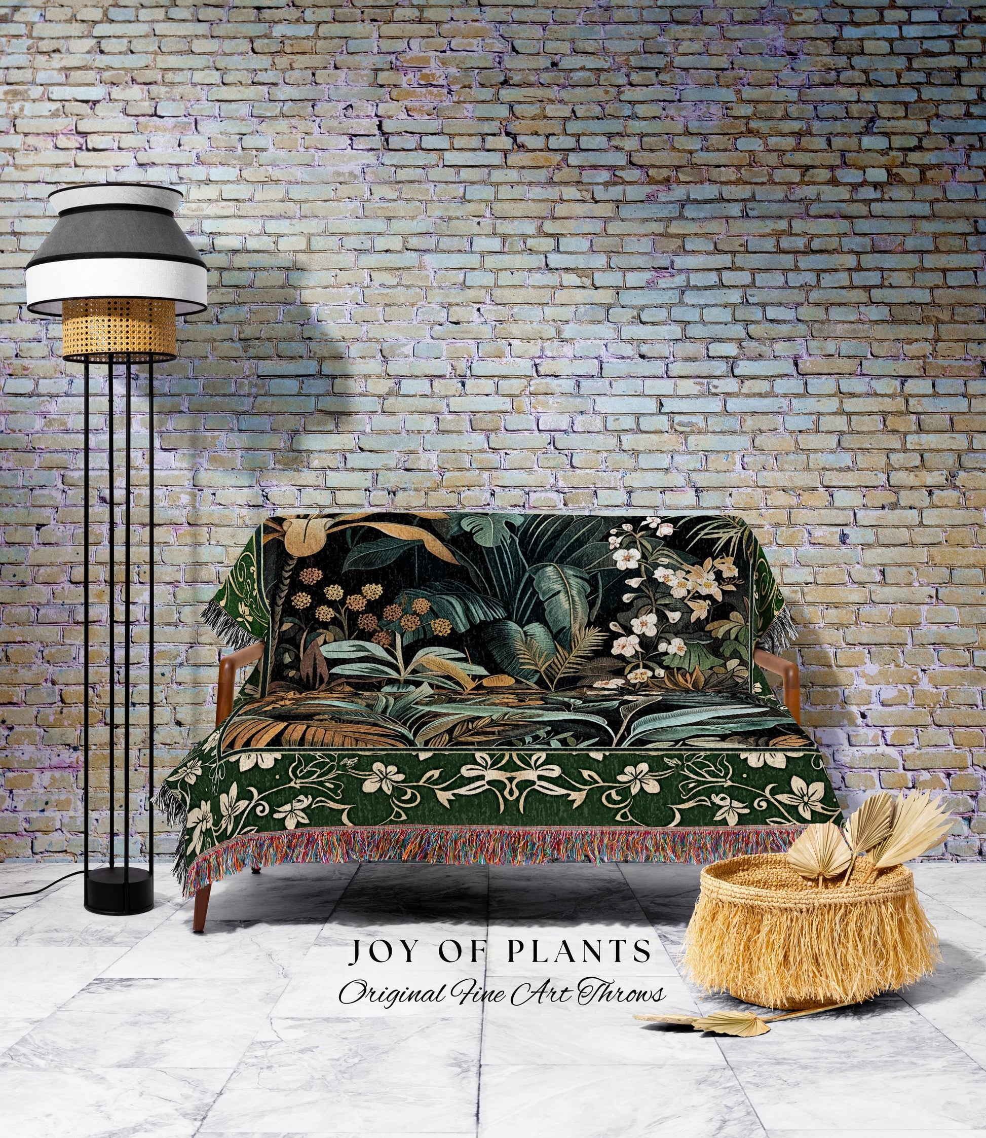 Jungle Leaves Botanical Woven Tapestry | Tropical Jungle Nature Lover Book Nook Cozy Plant Lover Boho Bedroom Decor Elegant Woven Blanket |