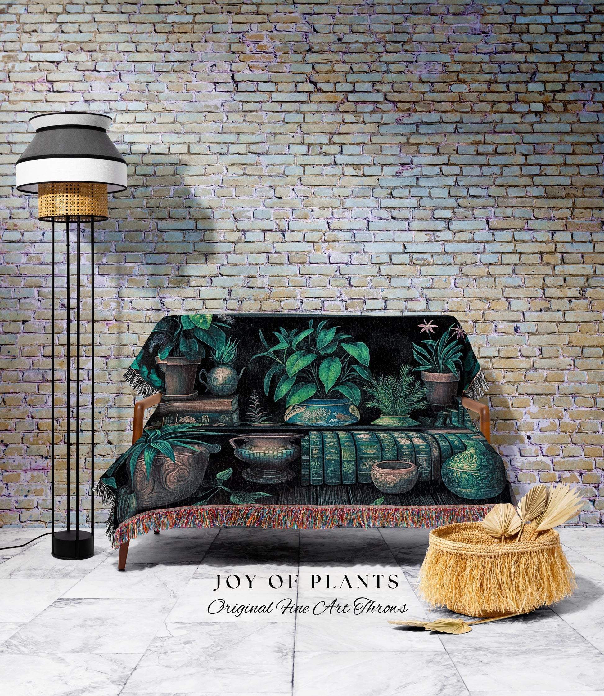 Moody Botanical Bookshelf Blanket | Witchy Reading Blanket Dark Cottagecore Woven Tapestry Wall Hanging Haunted Library Aesthetic Gothic