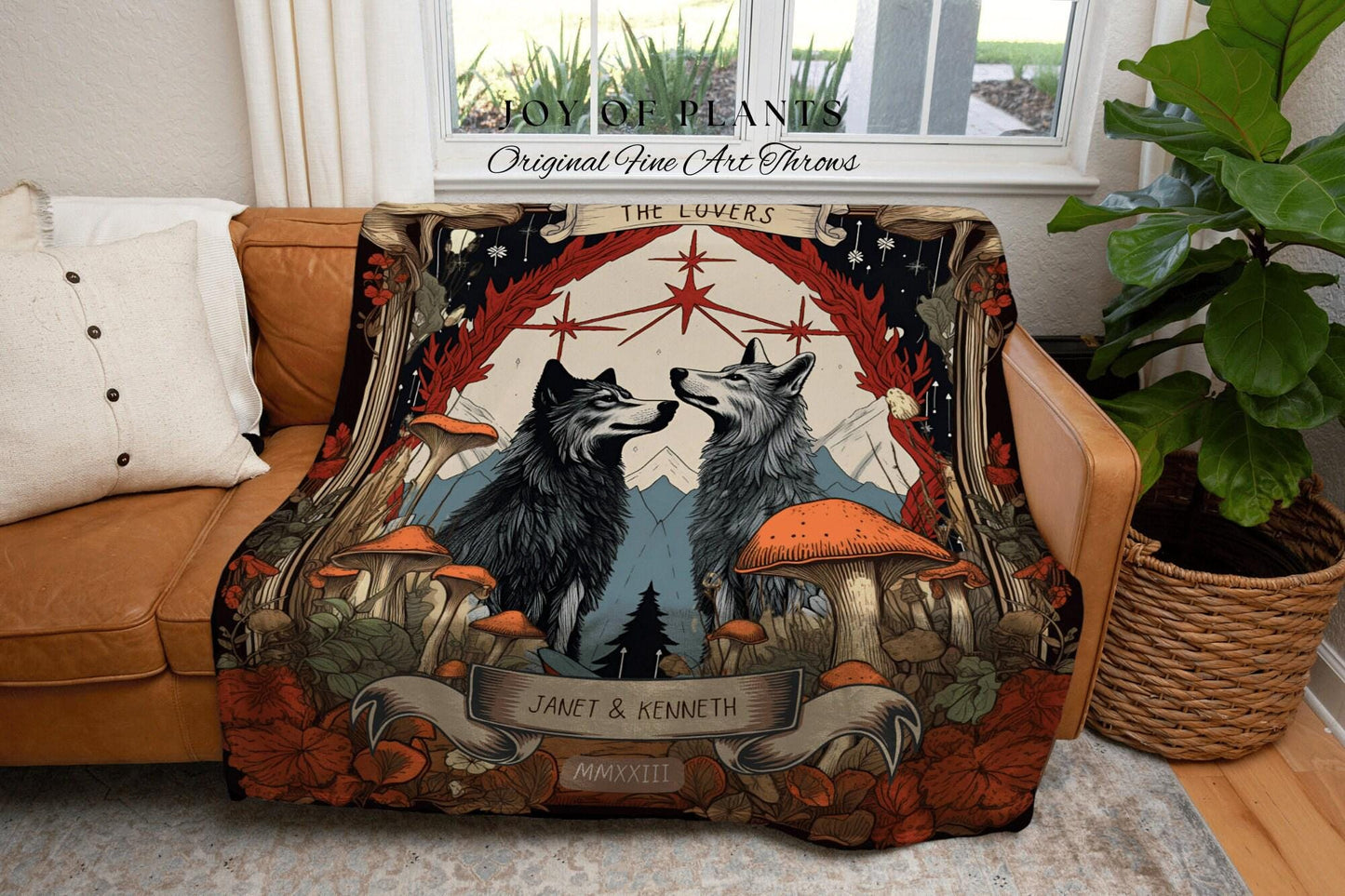 The Lovers Tarot Blanket Custom | Outdoorsy Anniversary Gift Custom Wolf Blanket Cottagecore Wedding Unique Couple Gifts Custom Name Blanket