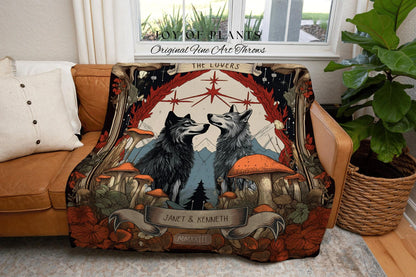 The Lovers Tarot Blanket Custom | Outdoorsy Anniversary Gift Custom Wolf Blanket Cottagecore Wedding Unique Couple Gifts Custom Name Blanket