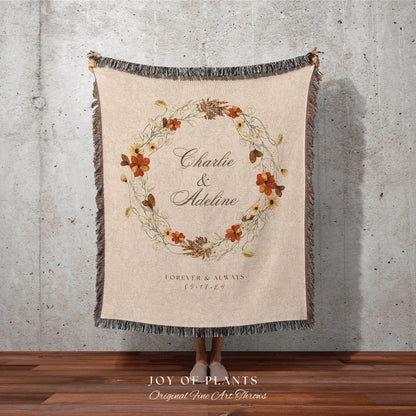 Minimalist Wedding Blanket | Personalized Last Name Gift Blanket Boho Wedding Monogram Couple Keepsake Blanket Anniversary His and Hers Gift