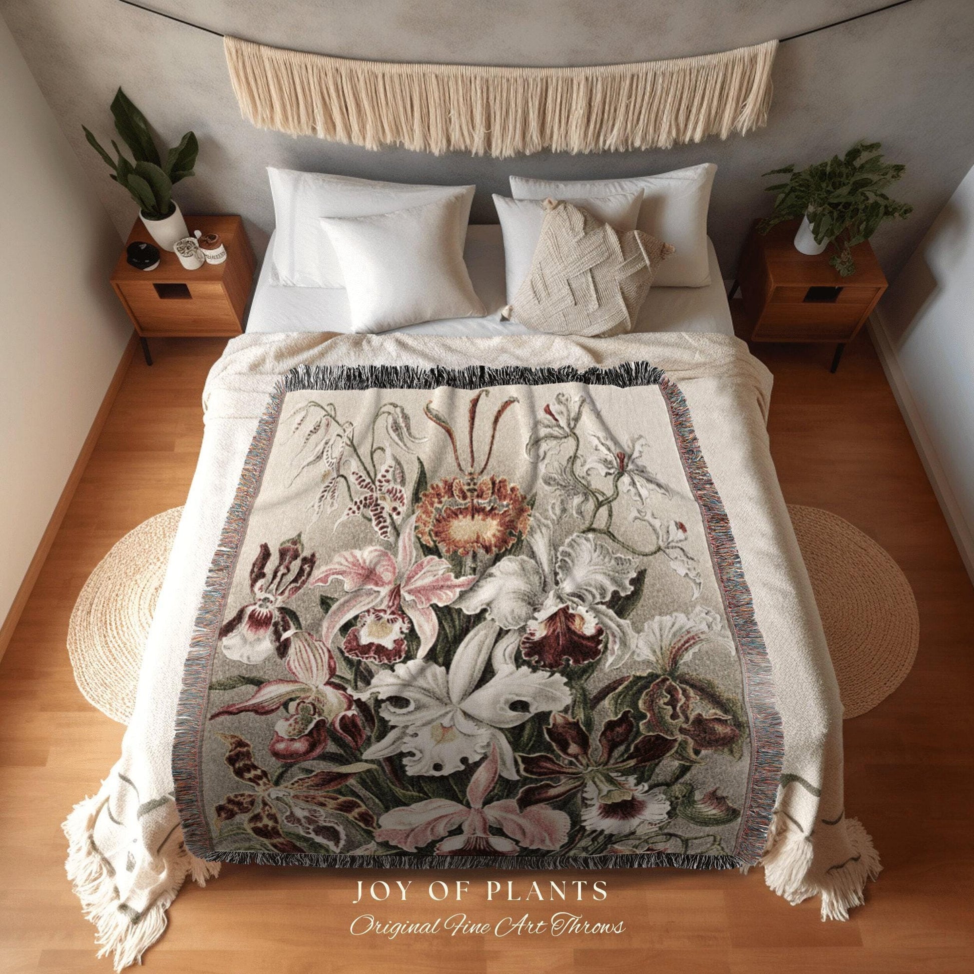 Maximalist Woven Tapestry | Orchid Flower Woven Blanket Vintage Art | Woven Throw Blanket | Vintage Floral Woven Blanket Maximalist Decor |