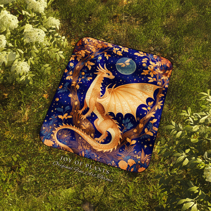 Whimsical Woodland Dragon Tapestry | Medieval Aesthetic Witchy Magical Mythical Creature Decor Cozy Rustic Whimsigothic Wall Hanging Artwork
