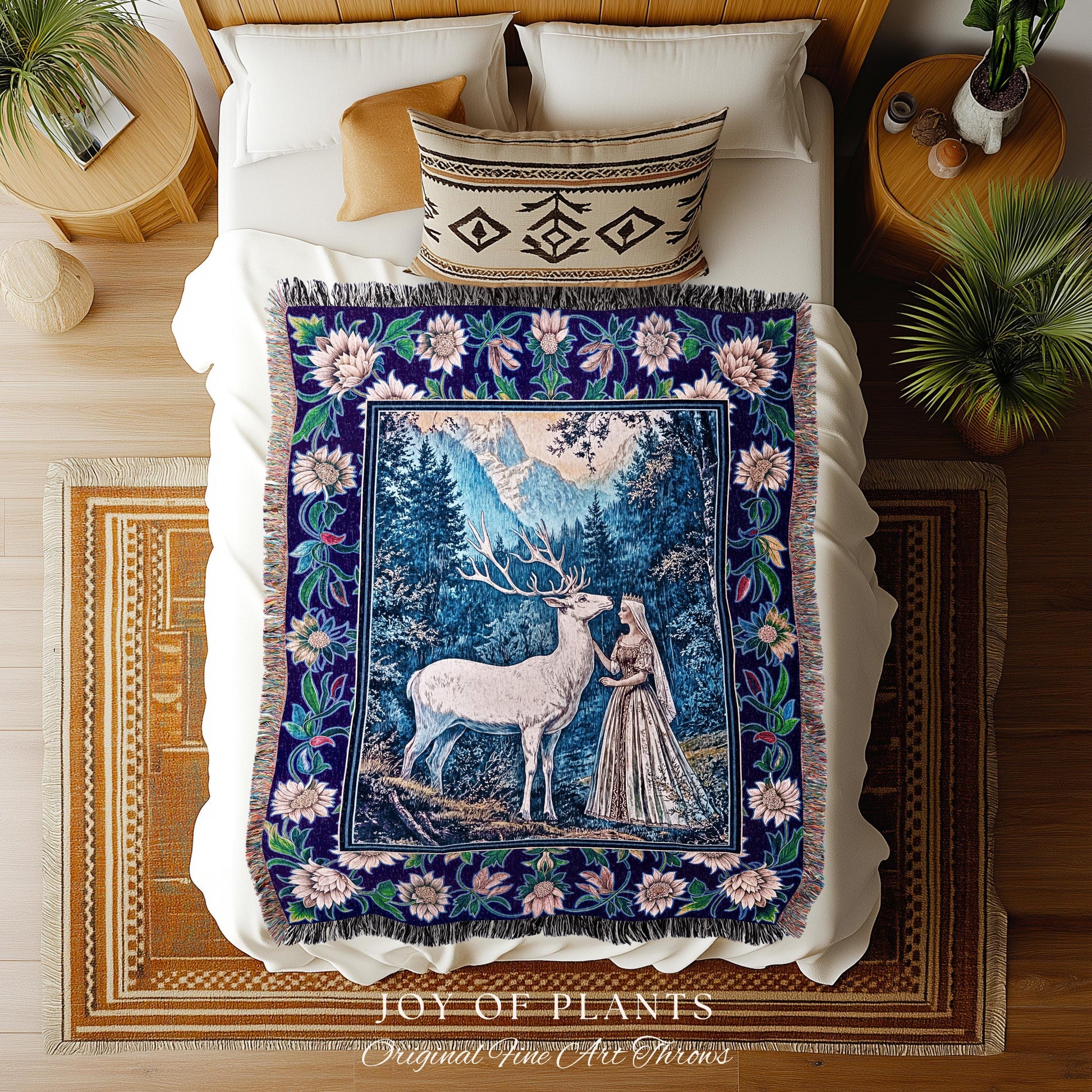 Woodland Renaissance Rustic Tapestry | Royal Elegance Woven Throw Blanket Storybook Fantasy Aesthetic Woven Wall Art Vintage Princesscore |