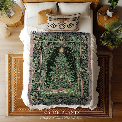 Tannenbaum Rustic Tree Throw Blanket | Vintage Woven Christmas Tapestry Cozy Cottagecore Decor Winter Festive Classic Holiday Aesthetic |