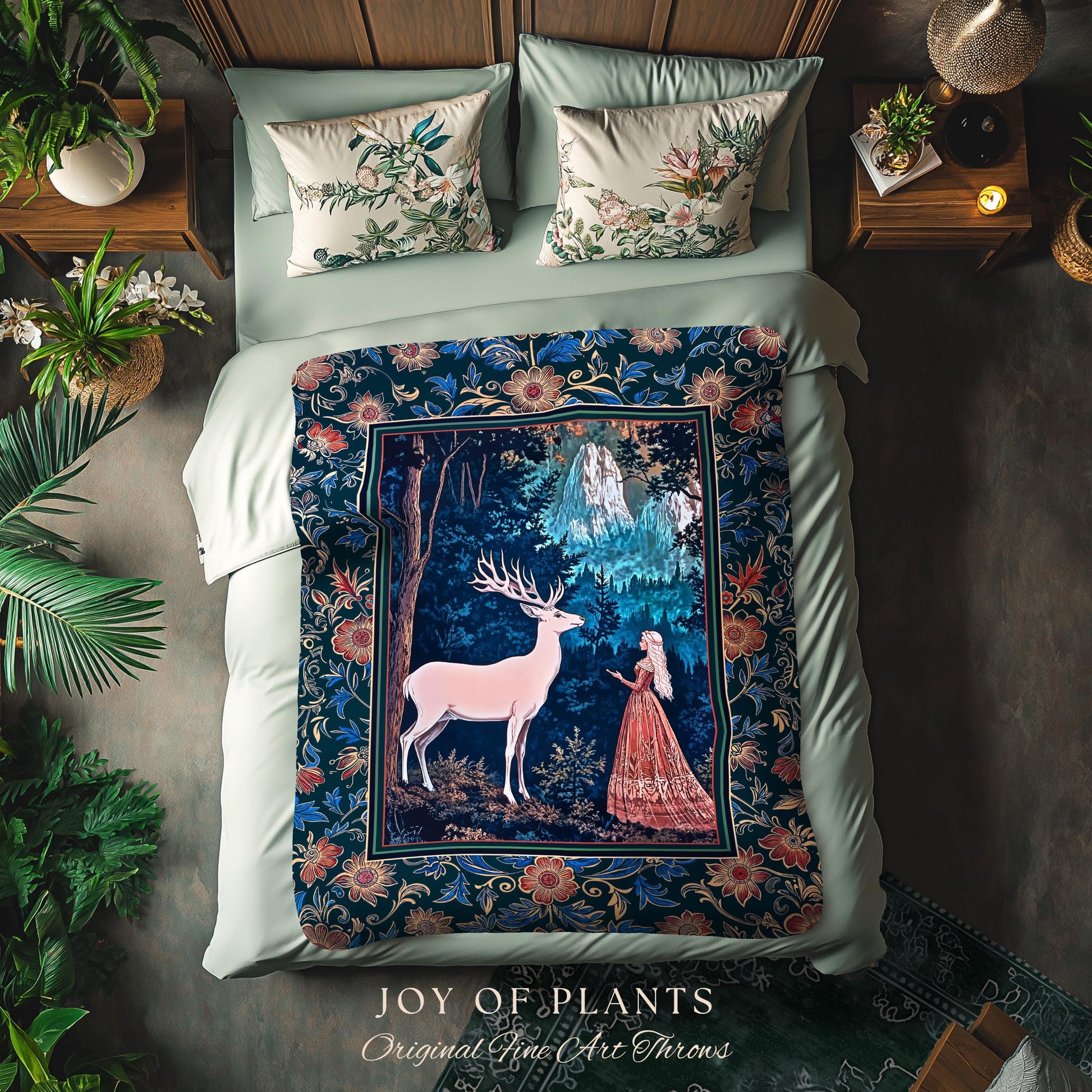 Ancient Forest Spirits Woodland Tapestry | Maximalist Victorian Gothic Woven Wall Art Whimsical Nature Throw Blanket Rich Colors Ornate Boho