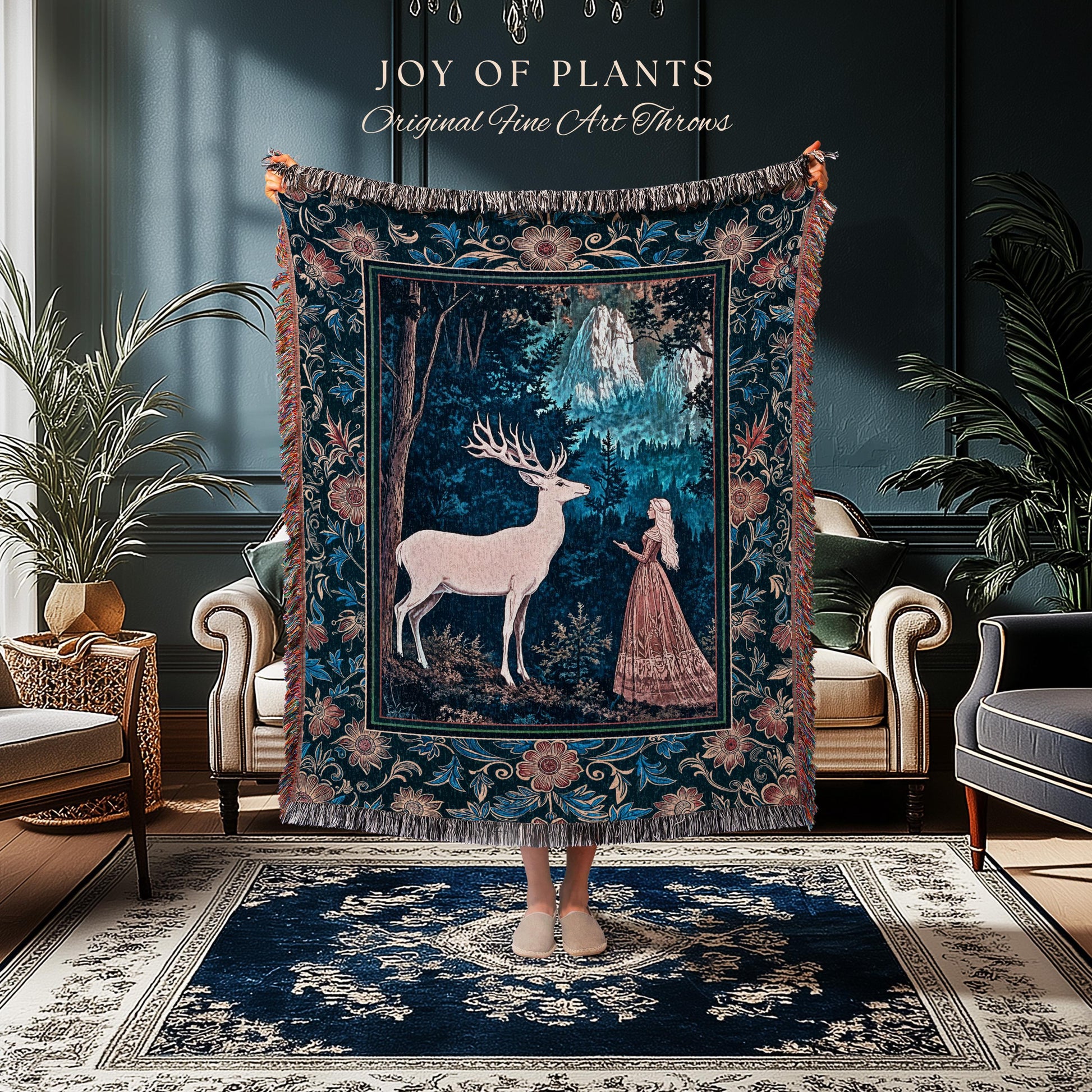 Ancient Forest Spirits Woodland Tapestry | Maximalist Victorian Gothic Woven Wall Art Whimsical Nature Throw Blanket Rich Colors Ornate Boho