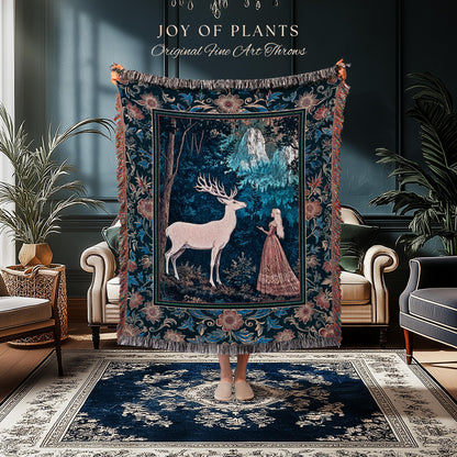 Ancient Forest Spirits Woodland Tapestry | Maximalist Victorian Gothic Woven Wall Art Whimsical Nature Throw Blanket Rich Colors Ornate Boho