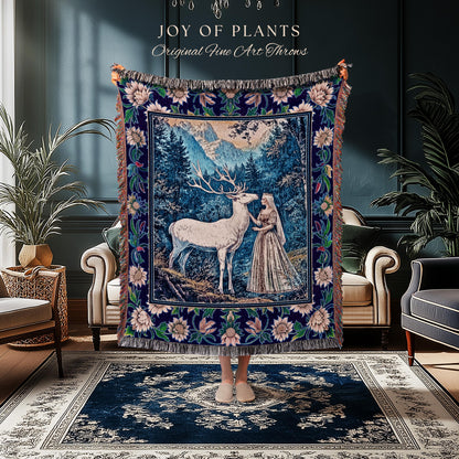 Woodland Renaissance Rustic Tapestry | Royal Elegance Woven Throw Blanket Storybook Fantasy Aesthetic Woven Wall Art Vintage Princesscore |