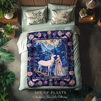 Woodland Renaissance Rustic Tapestry | Royal Elegance Woven Throw Blanket Storybook Fantasy Aesthetic Woven Wall Art Vintage Princesscore |