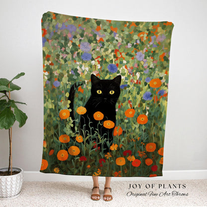 Black Cat In The Wildflowers Tapestry Floral Art Halloween Decor Tapestry Black Cat Woven Blanket | Spooky Cat Halloween Decor Cottagecore |