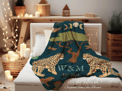 Jungle Blanket Custom Initial Tapestry | Anniversary Gift for Couple Blanket Personalized | Custom Anniversary Tapestry Jungle Blanket Woven