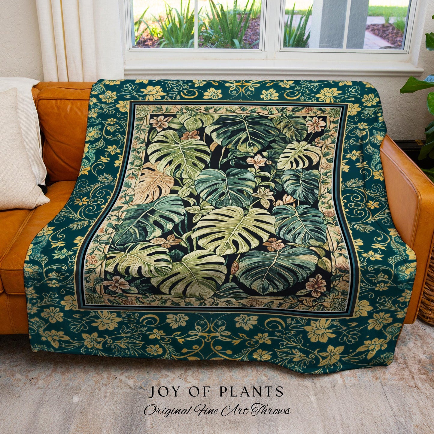 Cozy Plant Room Throw Blanket | Jungle Vibes Dark Academia Woven Tapestry Houseplant Lover Housewarming Gift Whimsigoth Eclectic Bedroom |