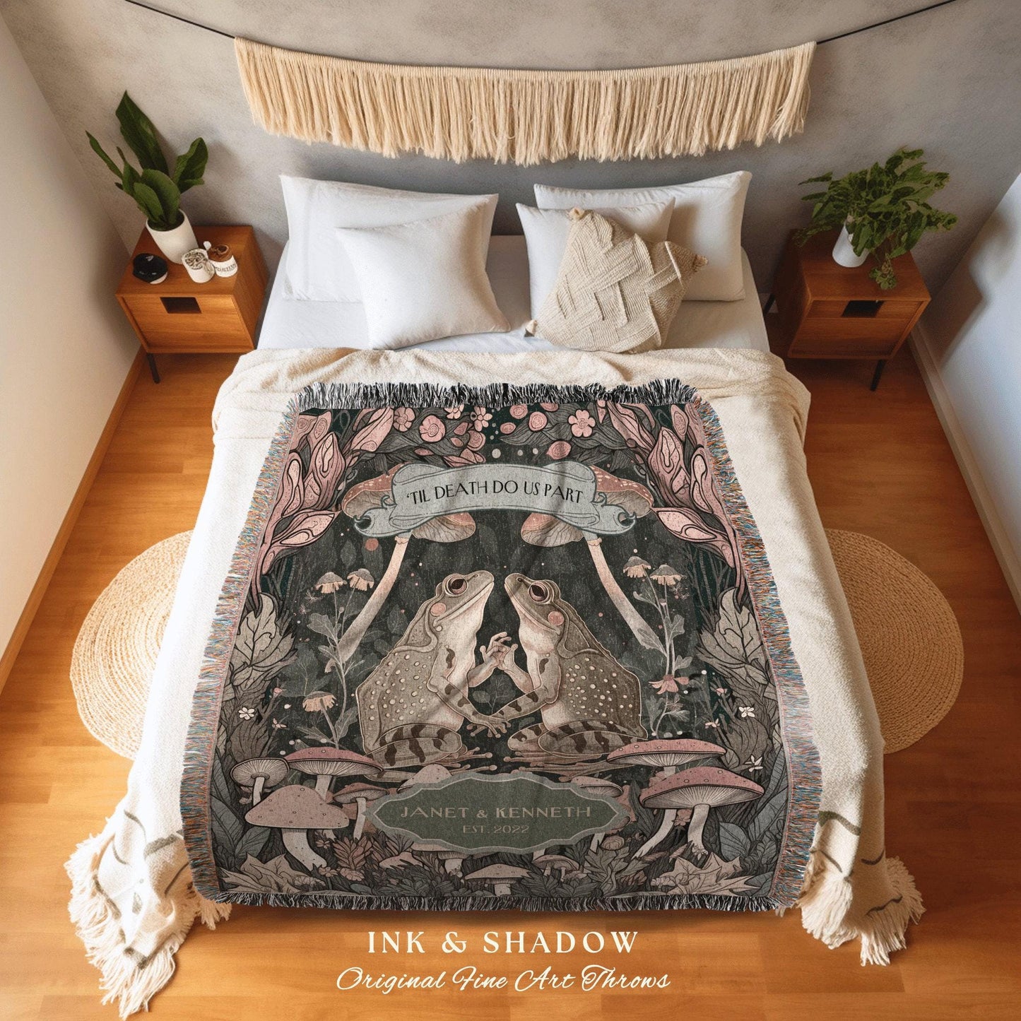Til Death do us Part Anniversary Blanket | Toad Lovers Aesthetic Woven Throw Personalized Anniversary Cottagecore Frog Gift for Girlfriend |