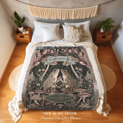 Til Death do us Part Anniversary Blanket | Toad Lovers Aesthetic Woven Throw Personalized Anniversary Cottagecore Frog Gift for Girlfriend |