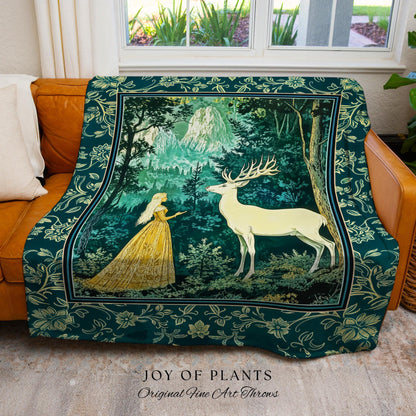 Mystic Animal Guardian Tapestry | Fairy Forest Throw Blanket Ethereal Woods Folklore Woven Wall Art Enchanted Cottagecore Bedroom Magical |