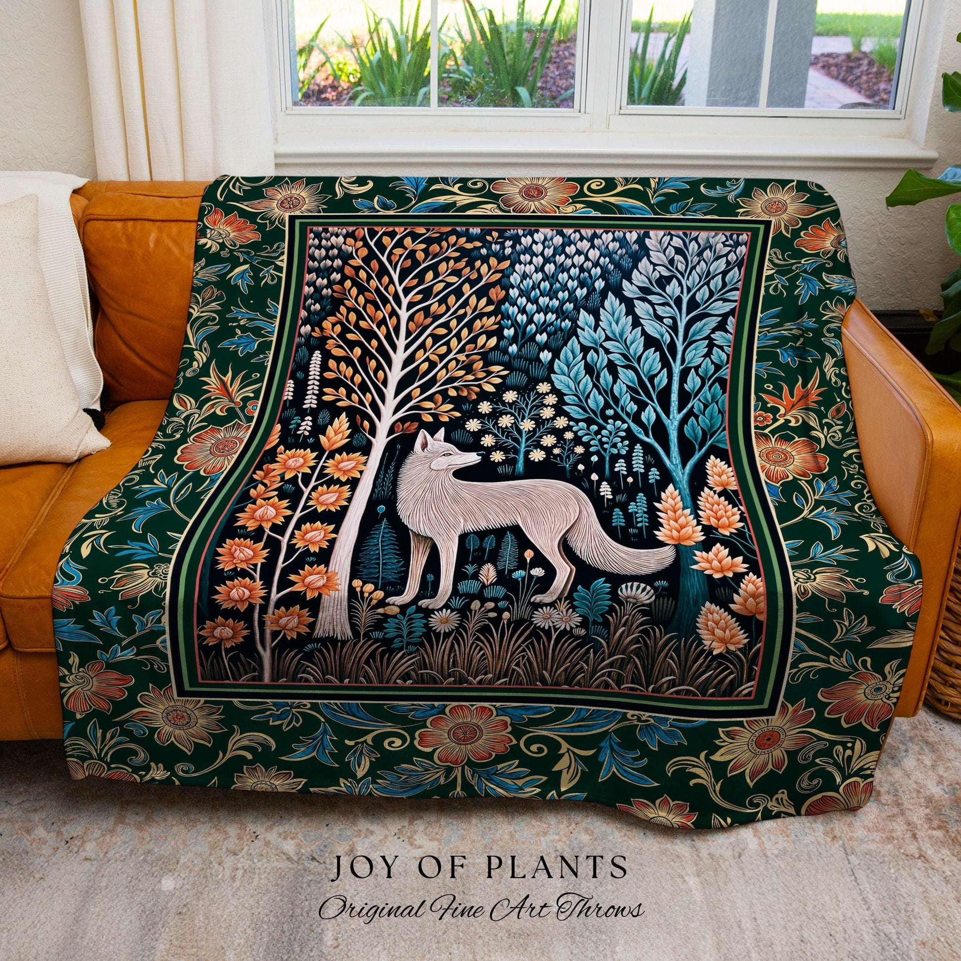 Playful Forest Boho Whimsical Tapestry | Scandinavian Woodland Wolf Boho Fairytale Danish Cottagecore Aesthetic Bohemian Throw Blanket Cozy