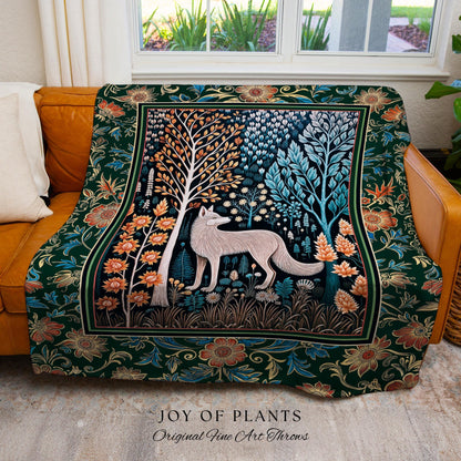 Playful Forest Boho Whimsical Tapestry | Scandinavian Woodland Wolf Boho Fairytale Danish Cottagecore Aesthetic Bohemian Throw Blanket Cozy