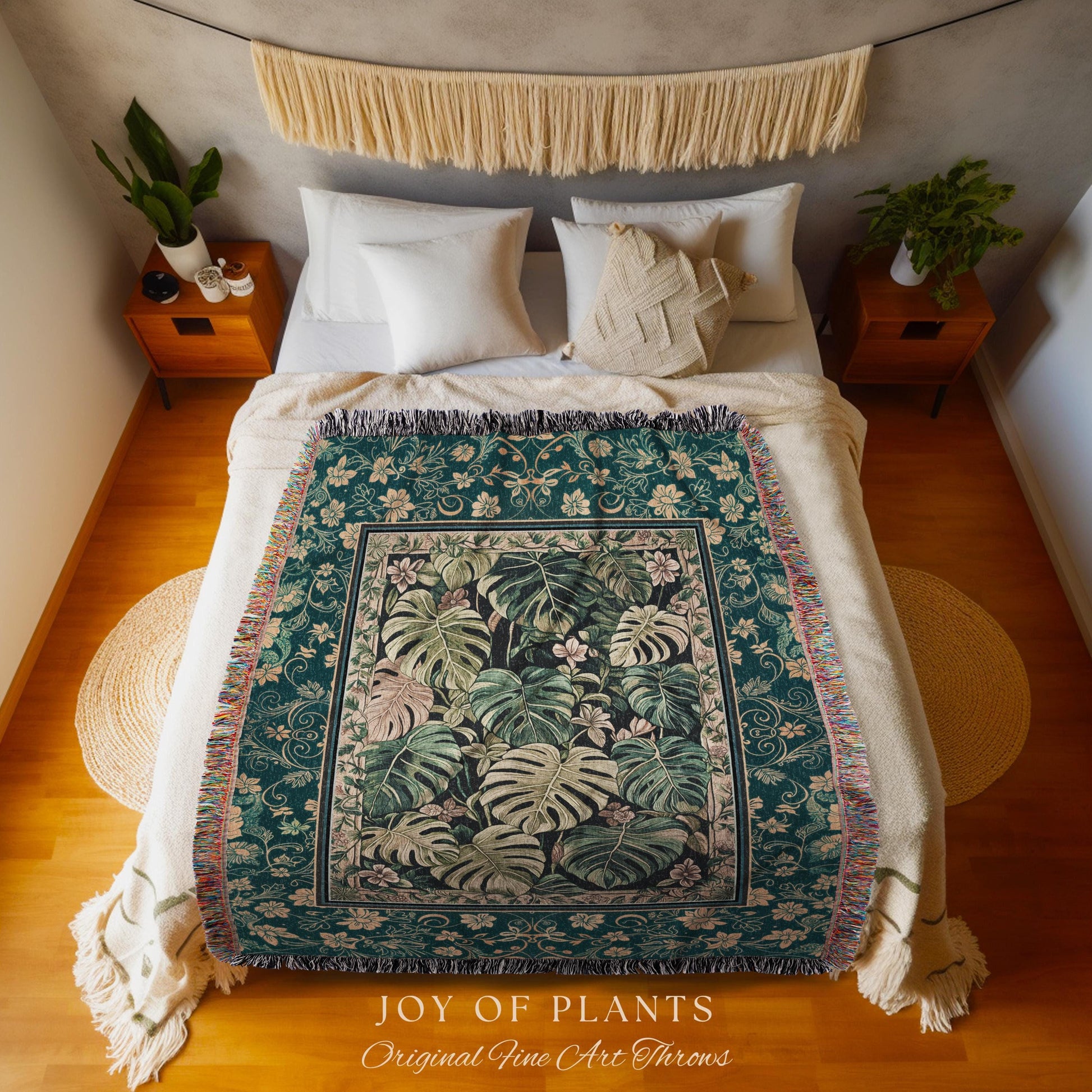 Cozy Plant Room Throw Blanket | Jungle Vibes Dark Academia Woven Tapestry Houseplant Lover Housewarming Gift Whimsigoth Eclectic Bedroom |