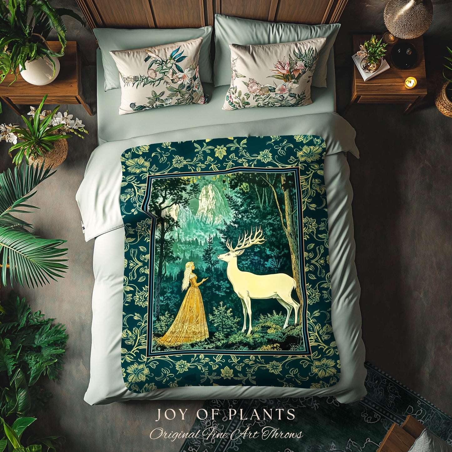 Mystic Animal Guardian Tapestry | Fairy Forest Throw Blanket Ethereal Woods Folklore Woven Wall Art Enchanted Cottagecore Bedroom Magical |