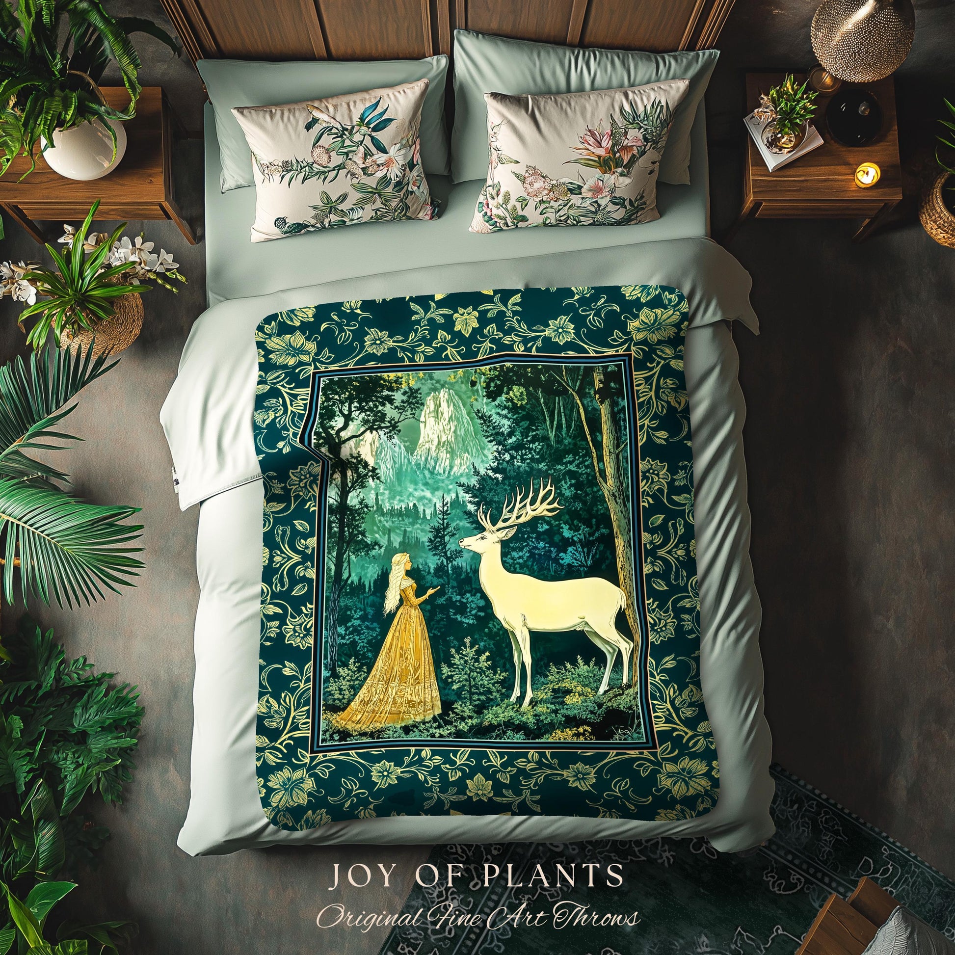 Mystic Animal Guardian Tapestry | Fairy Forest Throw Blanket Ethereal Woods Folklore Woven Wall Art Enchanted Cottagecore Bedroom Magical |