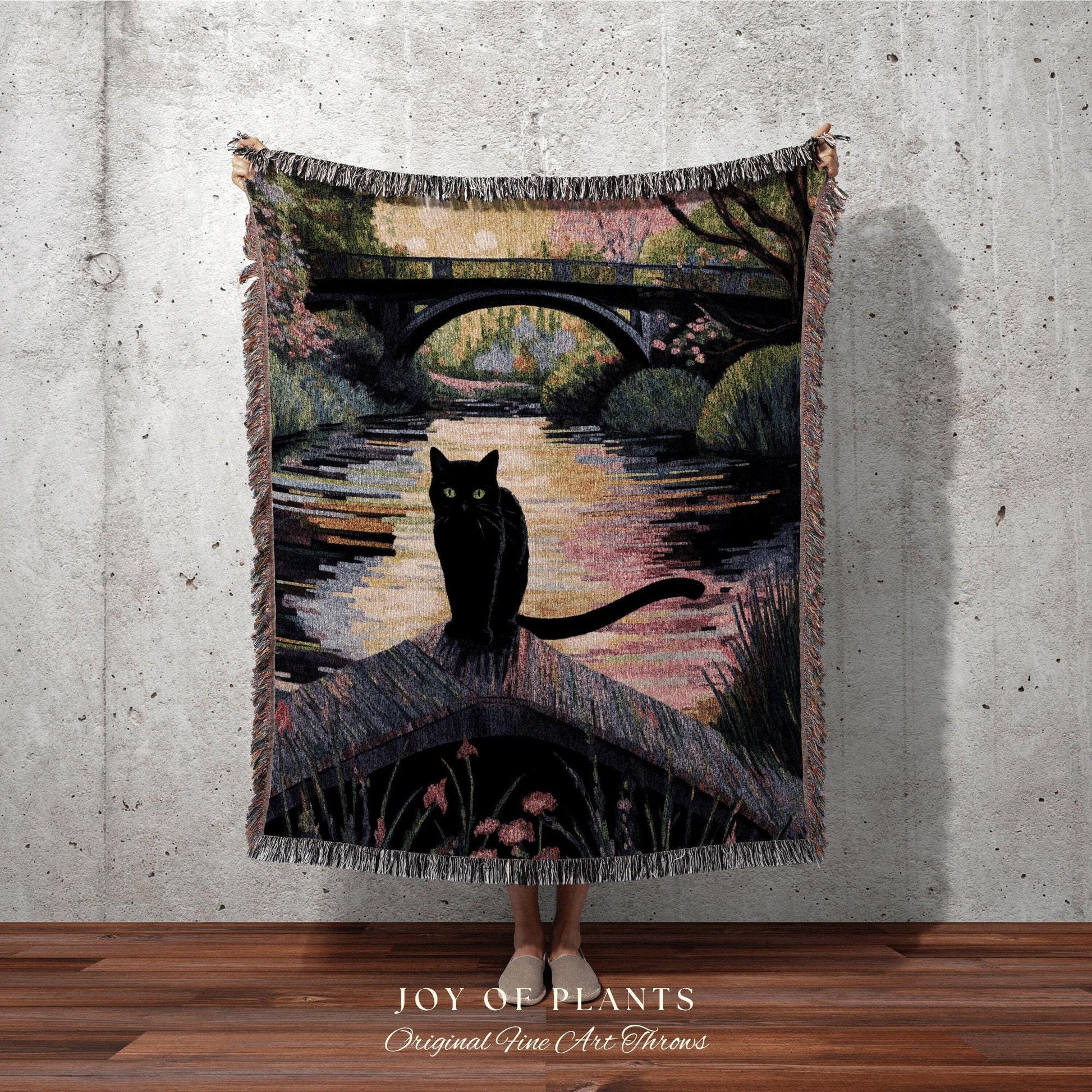 Black Cat Woven Tapestry Art Claude Monet Bridge Over A Pond Of Water Lilies | Art Tapestry Monet Water Lilies Blanket Cat Painting Tapestry
