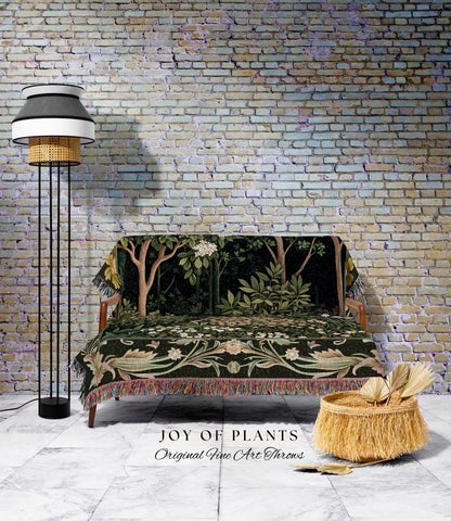 Emerald Green Medieval Tree Tapestry | Magical Woodland Cottagecore Aesthetic Nature Lover Book Nook Woven Blanket Olive Green Decor Boho |