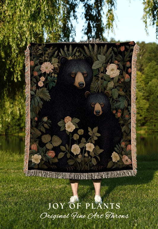 Bear Blanket Woven Tapestry | Woven Fringe Blanket Tapestry William Morris Tapestry Morris Decor Bear Couple Blanket Woodland Cottagecore |