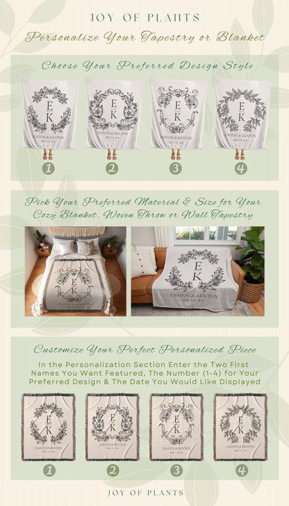 Monogram Tapestry Wedding Gift | Personalized Last Name Tapestry Custom Wedding Monogram Couple Keepsake Blanket Anniversary His & Hers Gift