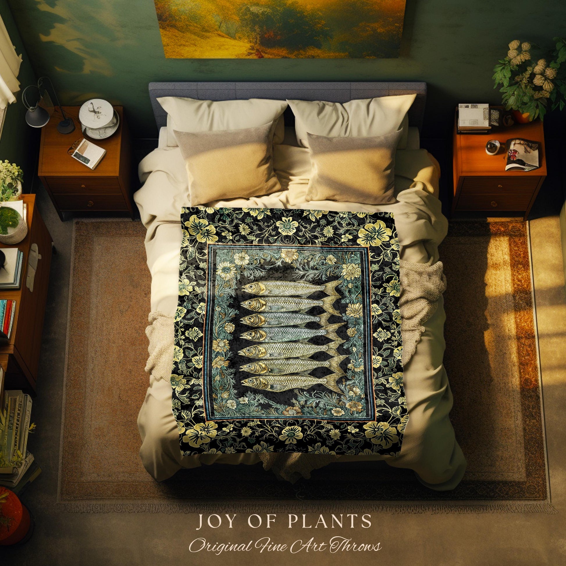 Ocean Folklore Nautical Sardine Blanket | Oceancore Woven Wall Tapestry Costal Fish Marine Life Home Accent Ocean Inspired Fish Aesthetic |