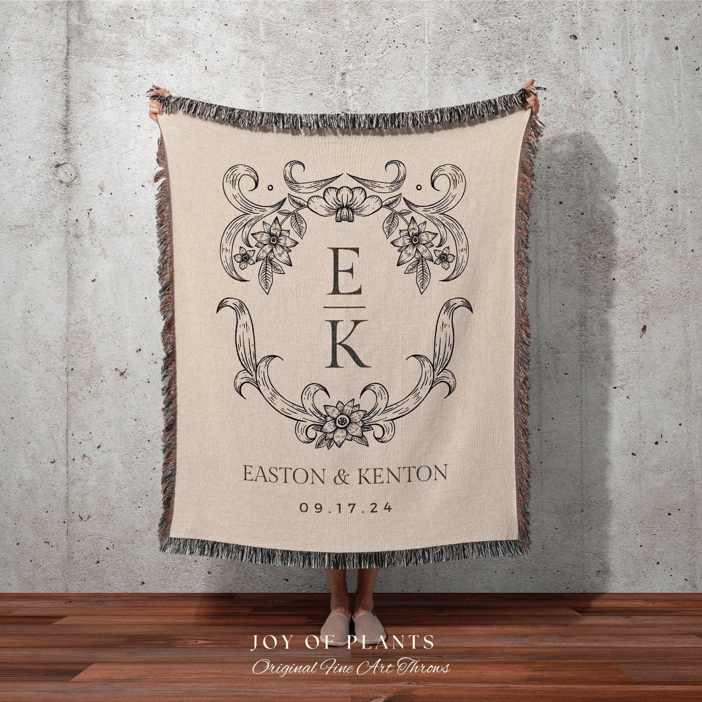 Monogram Tapestry Wedding Gift | Personalized Last Name Tapestry Custom Wedding Monogram Couple Keepsake Blanket Anniversary His & Hers Gift